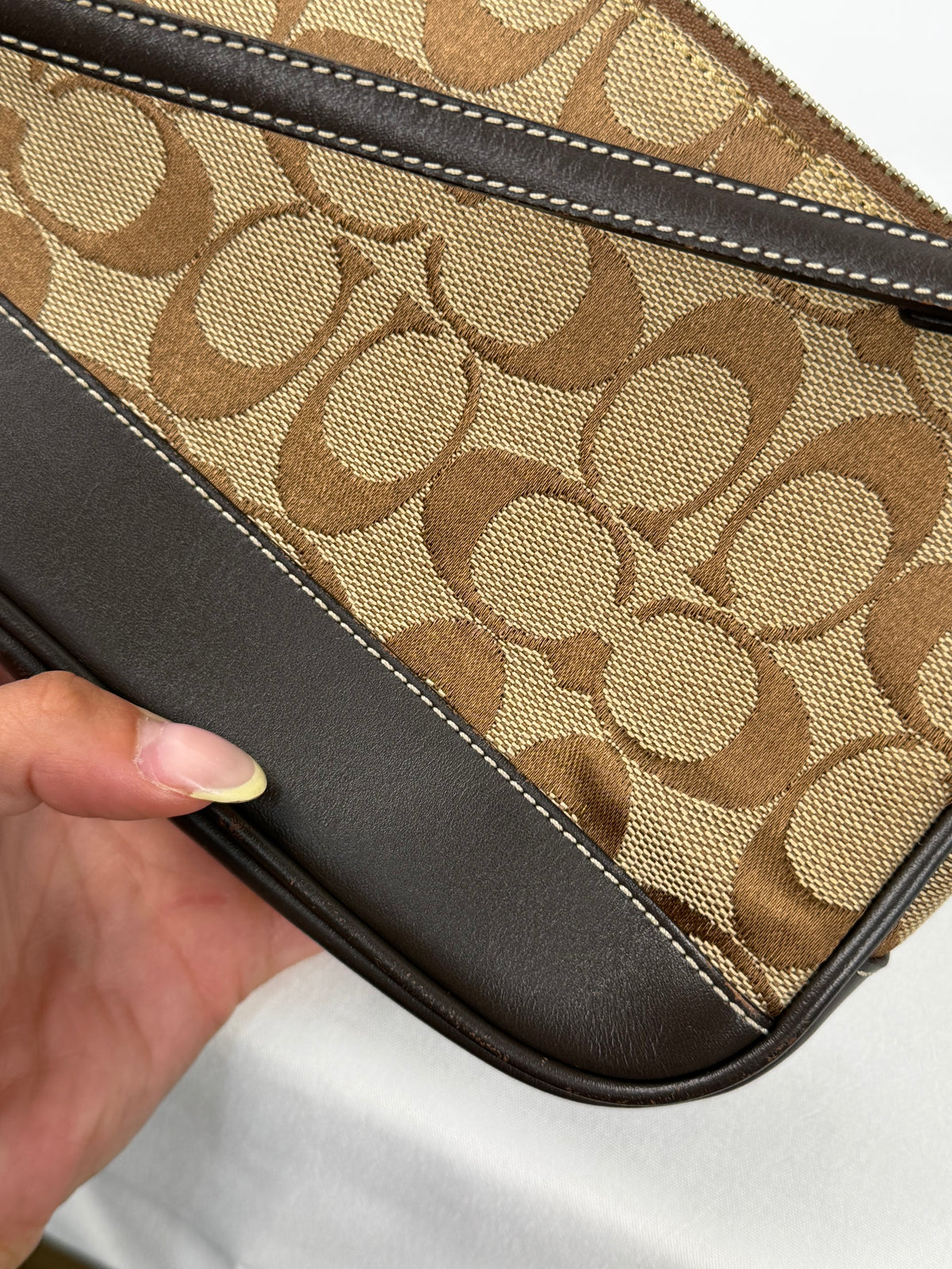 Coach 6094 Demi Signature Brown Monogram Shoulder Bag Leather Trim