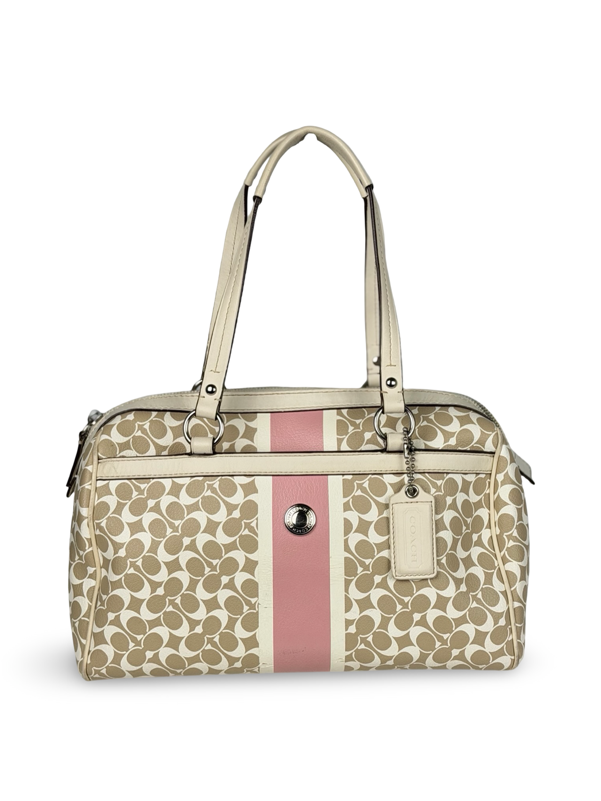 Coach F15132 Heritage Stripe Signature Boston Leather Shoulder Bag