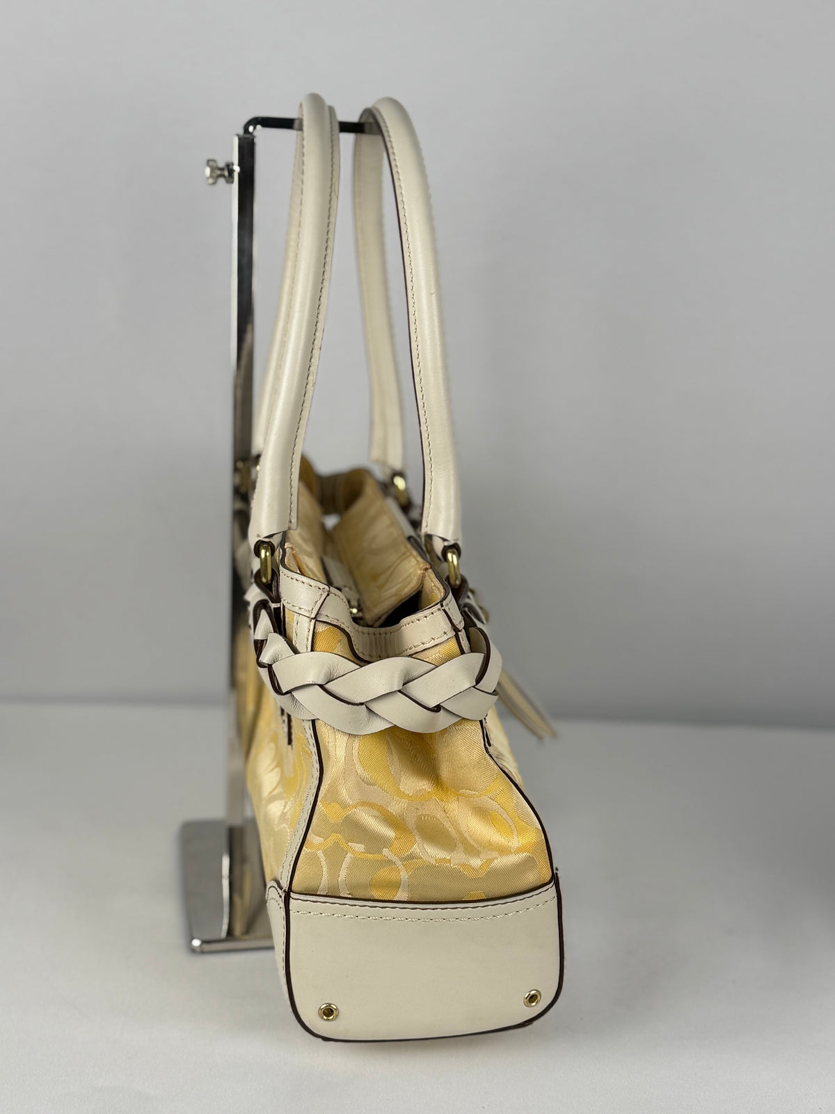 Coach 10785 Hampton Yellow Monogram Shoulder Bag Leather Trim