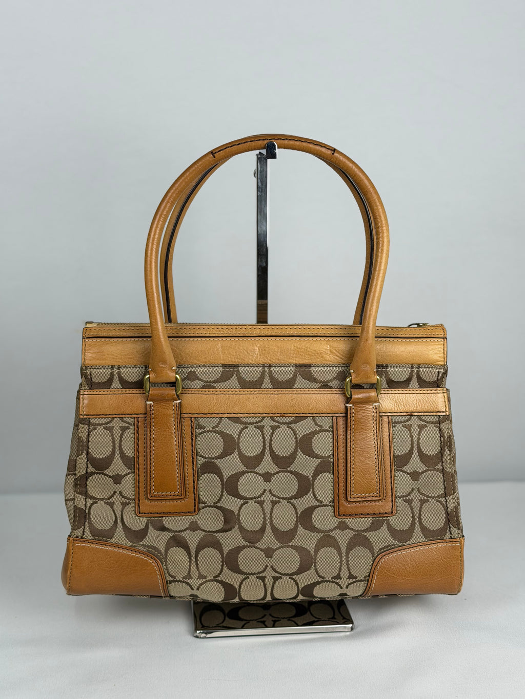 Coach 11062 Hampton Signature Brown Monogram Shoulder Bag Leather Trim