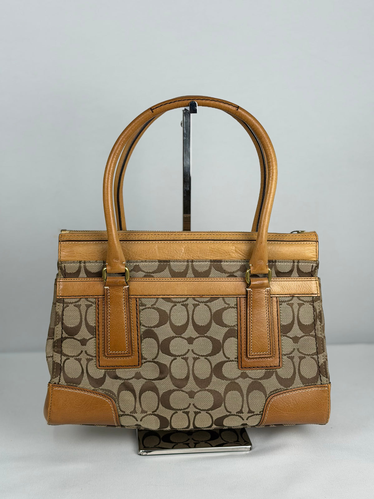 Coach 11062 Hampton Signature Brown Monogram Shoulder Bag Leather Trim