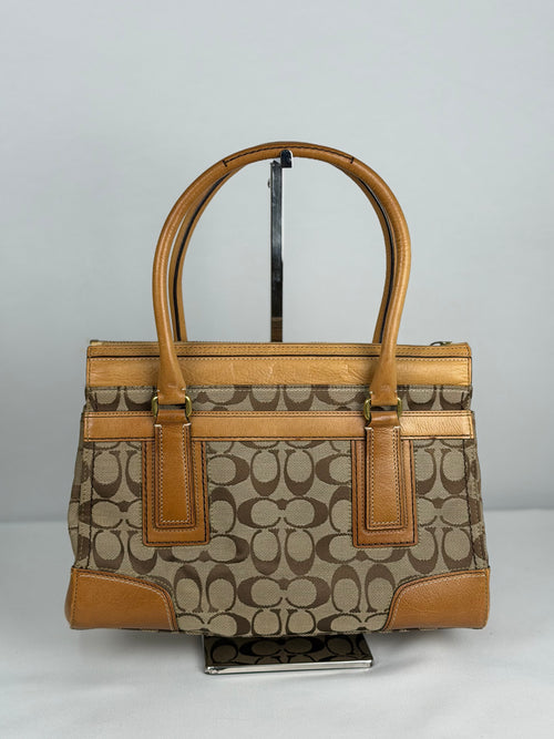 Coach 11062 Hampton Signature Brown Monogram Shoulder Bag Leather Trim