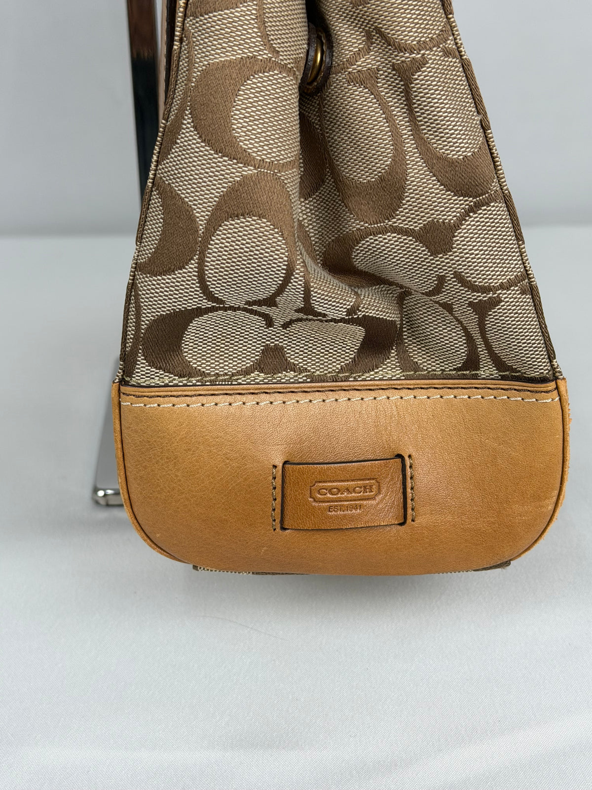 Coach 11062 Hampton Signature Brown Monogram Shoulder Bag Leather Trim