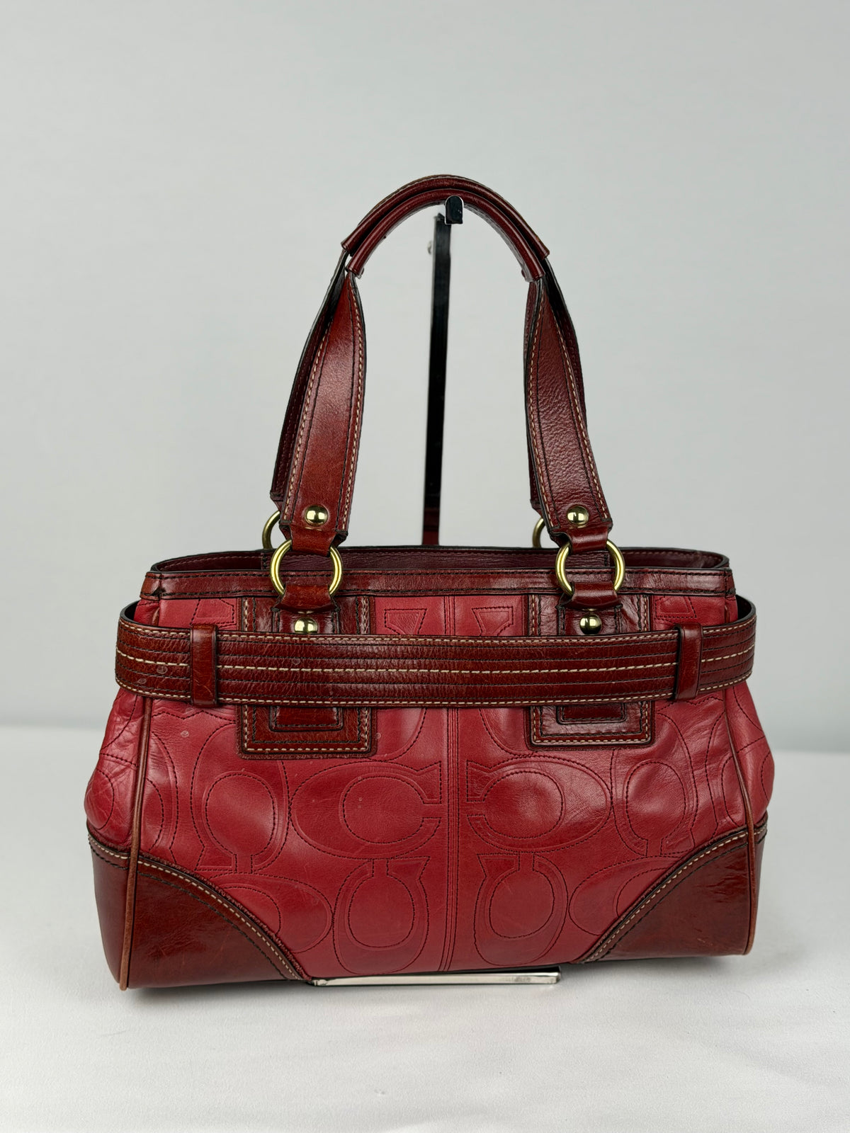 Coach 10226 Hampton Clip Red C Embossed Leather Shoulder Bag