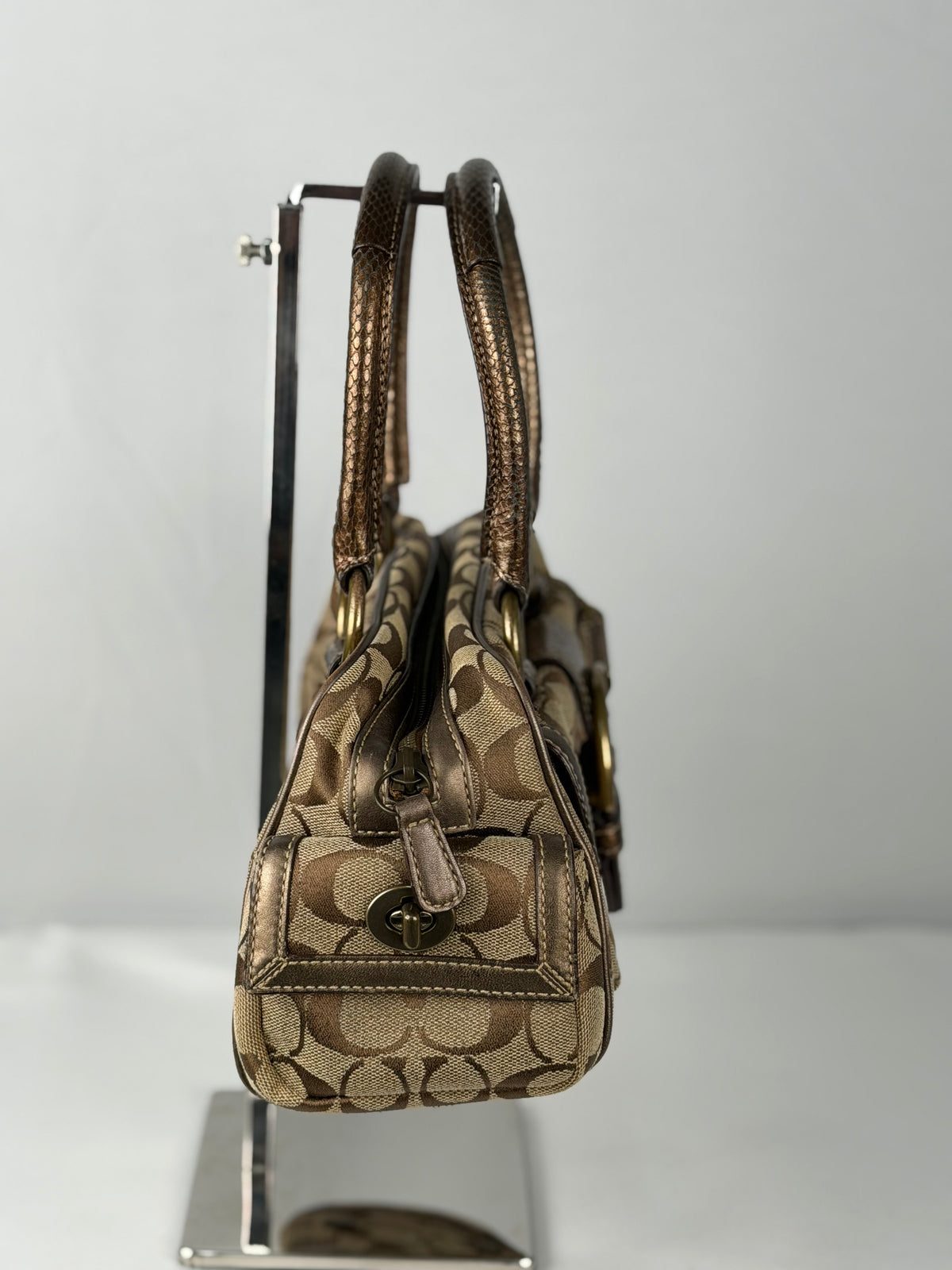 Coach 8K40 Soho Signature Brown Monogram Mini Shoulder Bag Leather Trim
