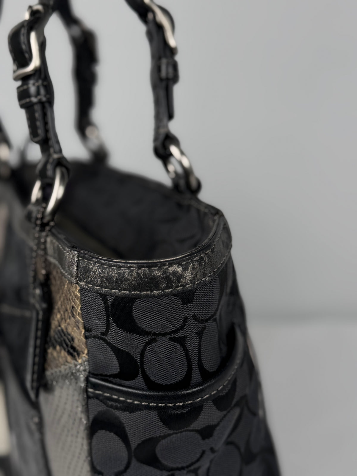 Coach 12902 Patchwork Leopard Print Shoulder Bag Leather Trim