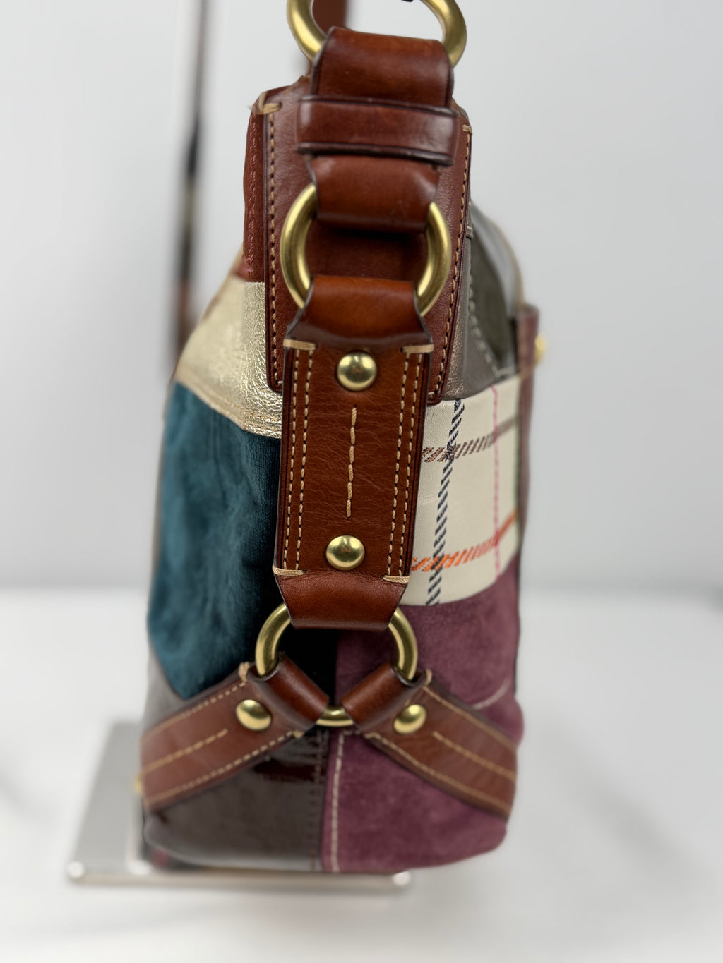 Coach 11466 Rare Holiday Patchwork Suede/Leather/Canvas Shoulder Bag&nbsp;