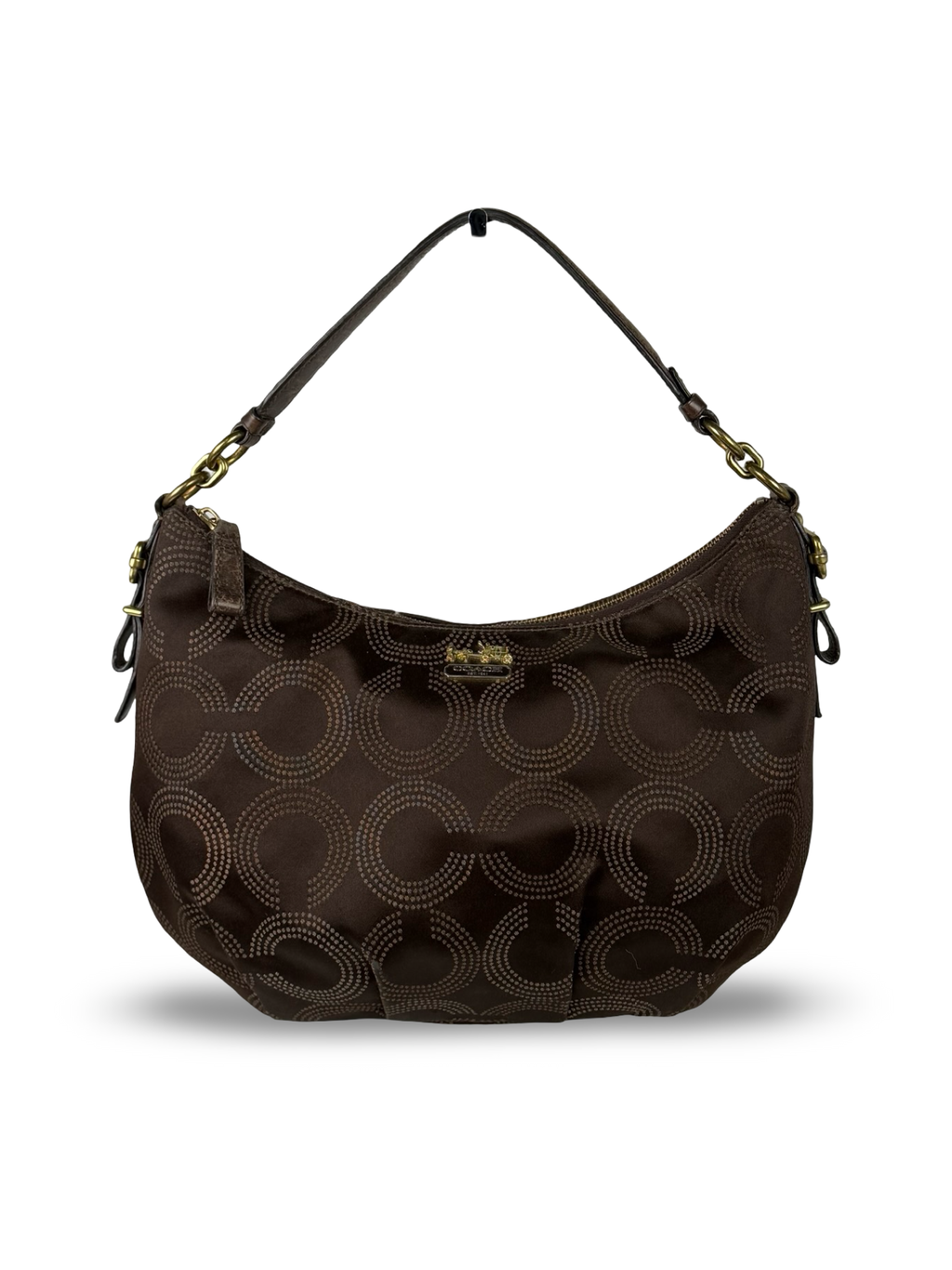 Coach 15929 Op Art Brown Monogram Slouchy Canvas Shoulder Bag Leather Trim