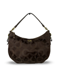 Coach 15929 Op Art Brown Monogram Slouchy Canvas Shoulder Bag Leather Trim