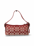 Rare Coach 6371 Signature Red Baguette Shoulder Bag Leather Trim