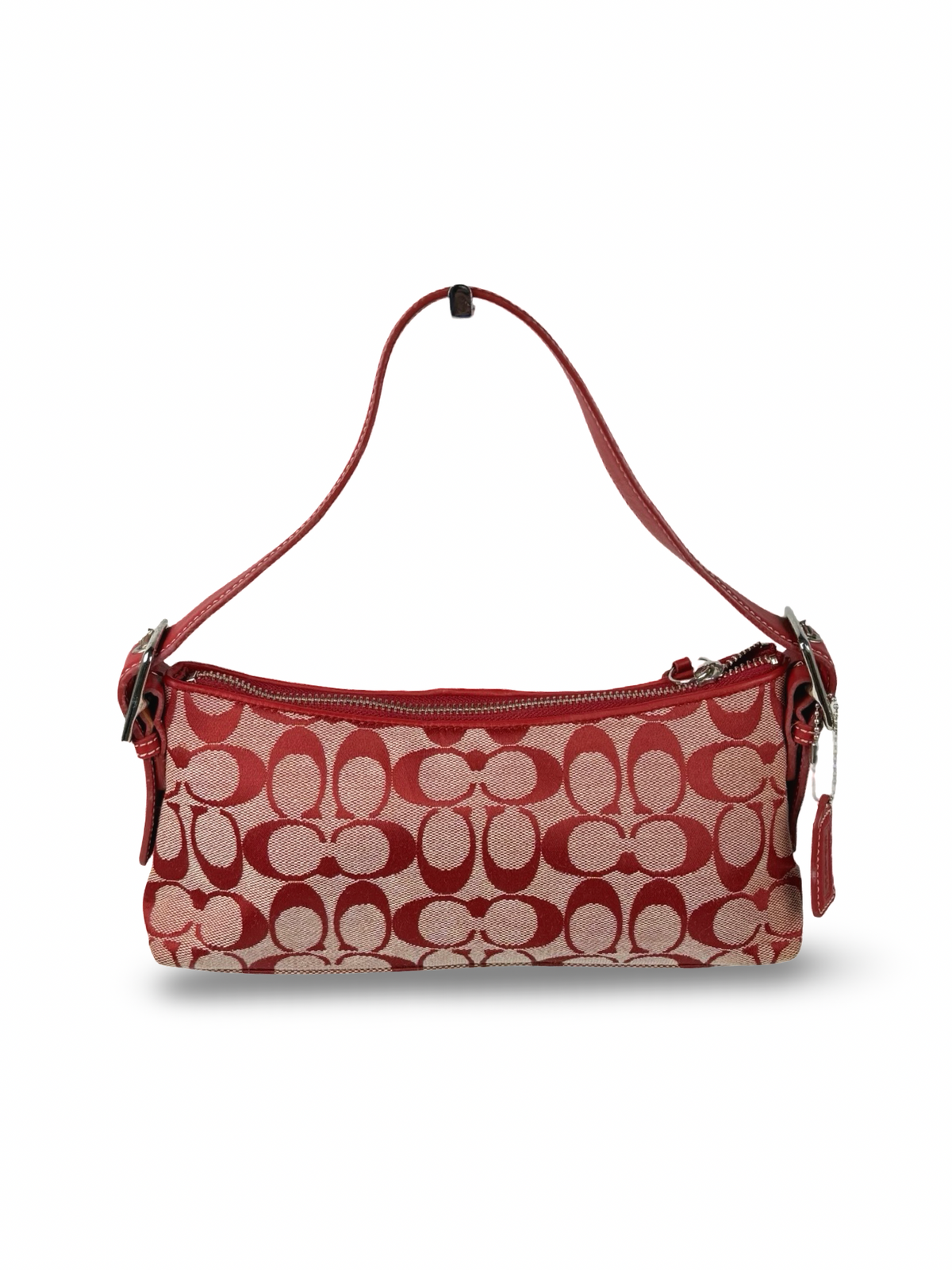 Rare Coach 6371 Signature Red Baguette Shoulder Bag Leather Trim