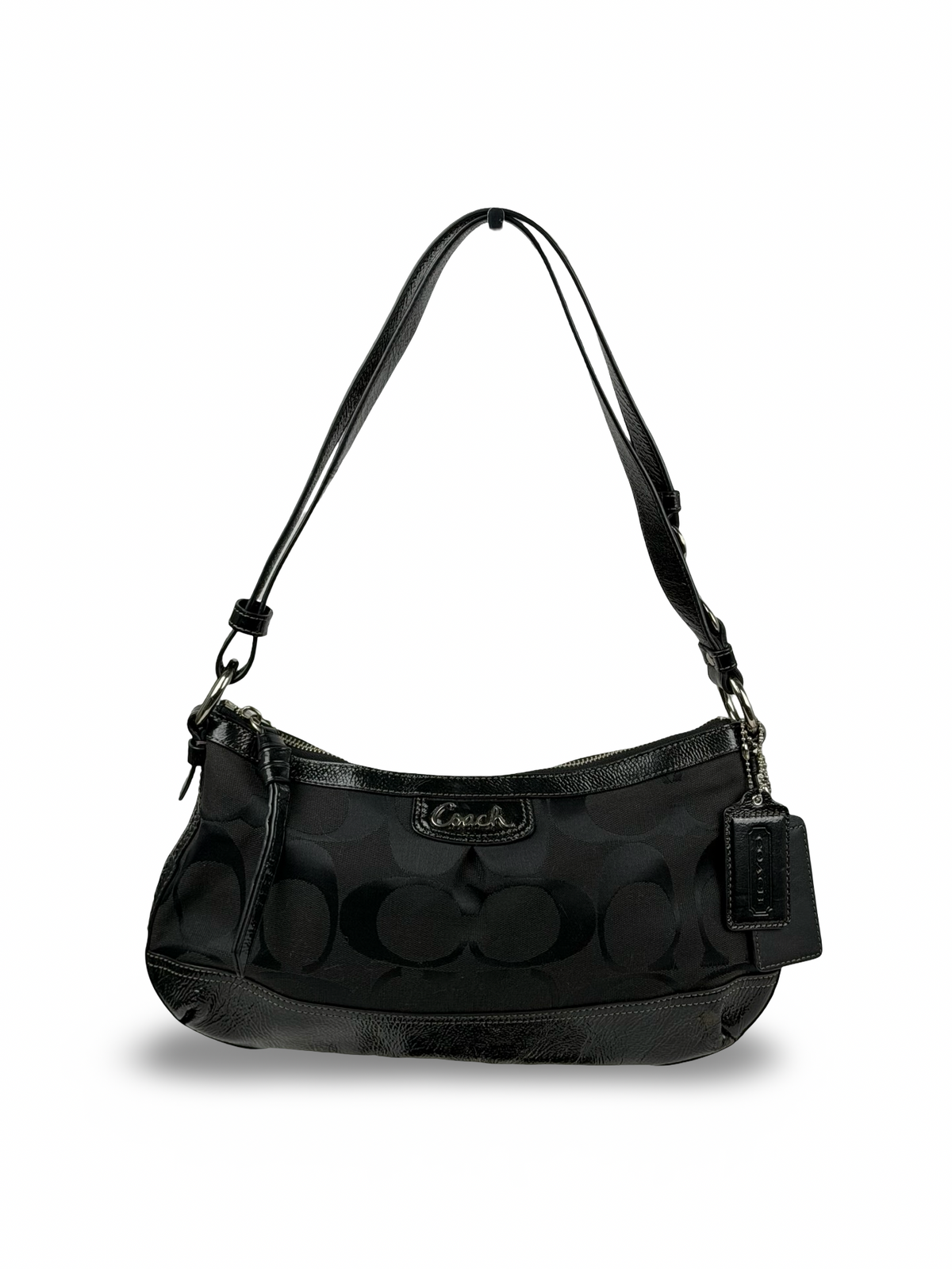 Coach F19731 Signature Black Monogram Shoulder bag Patent Leather Trim