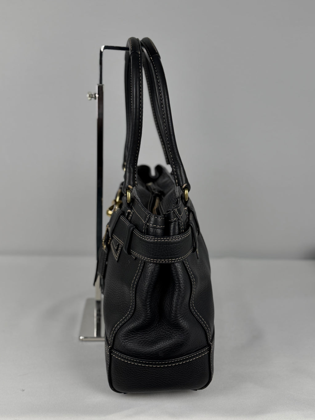 Coach F10213 Hampton Clip Black Pebbled Leather Shoulder Bag