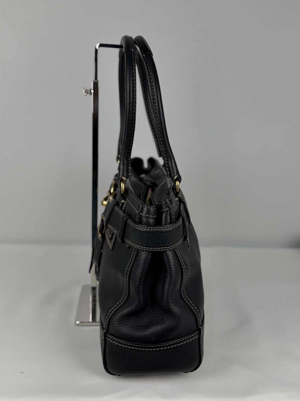 Coach F10213 Hampton Clip Black Pebbled Leather Shoulder Bag