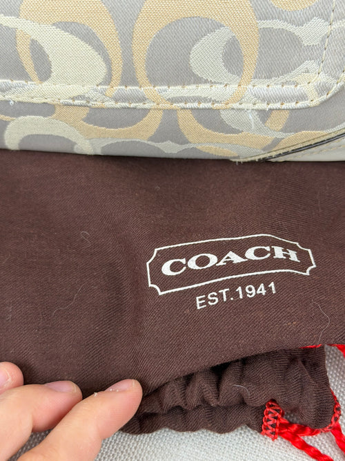 Coach 10142 Chelsea Op Art Cream/White Monogram Turnlock Shoulder Bag Leather Trim