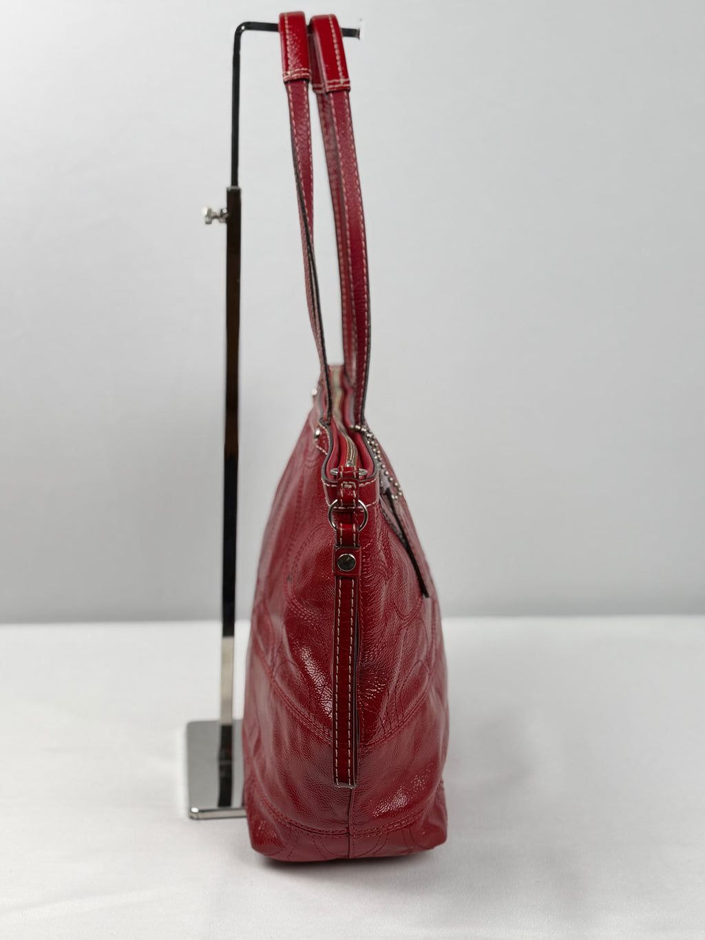 Coach F15142 Red Patent Leather Signature Shoulder Bag