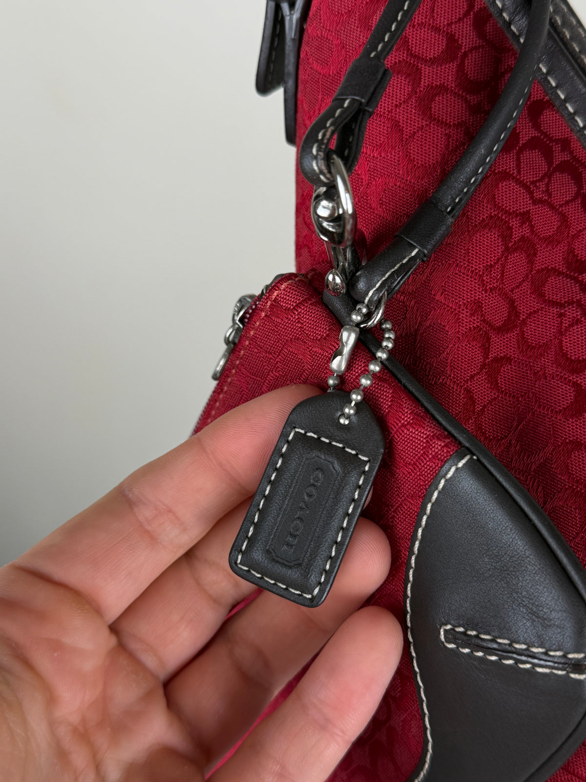 Coach 6385 Rare Hobo Red Signature Monogram Shoulder Bag with matching wristlet Brown Leather Trim