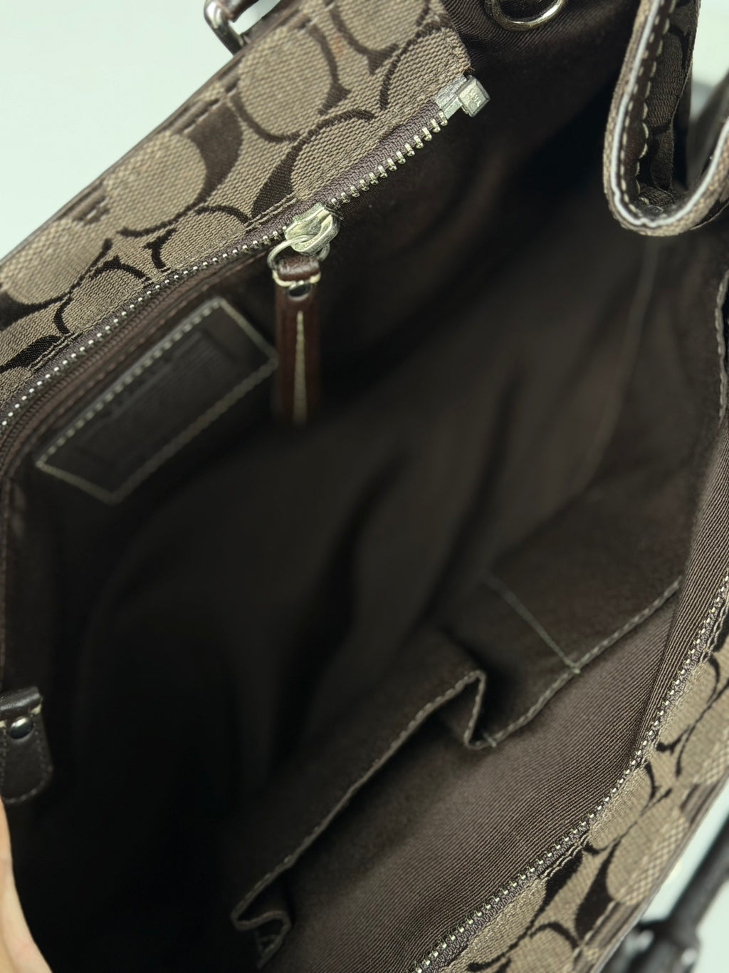 Coach 10246 Hampton Clip Signature Brown Shoulder Bag Leather Trim