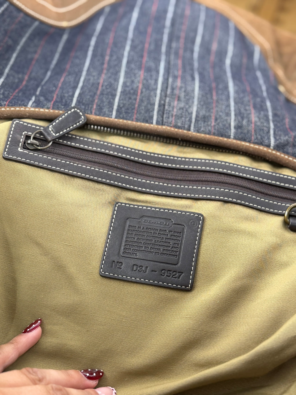 Coach 9527 Hobo Denim Pinistripe Shoulder Bag Brown Suede Leather Trim