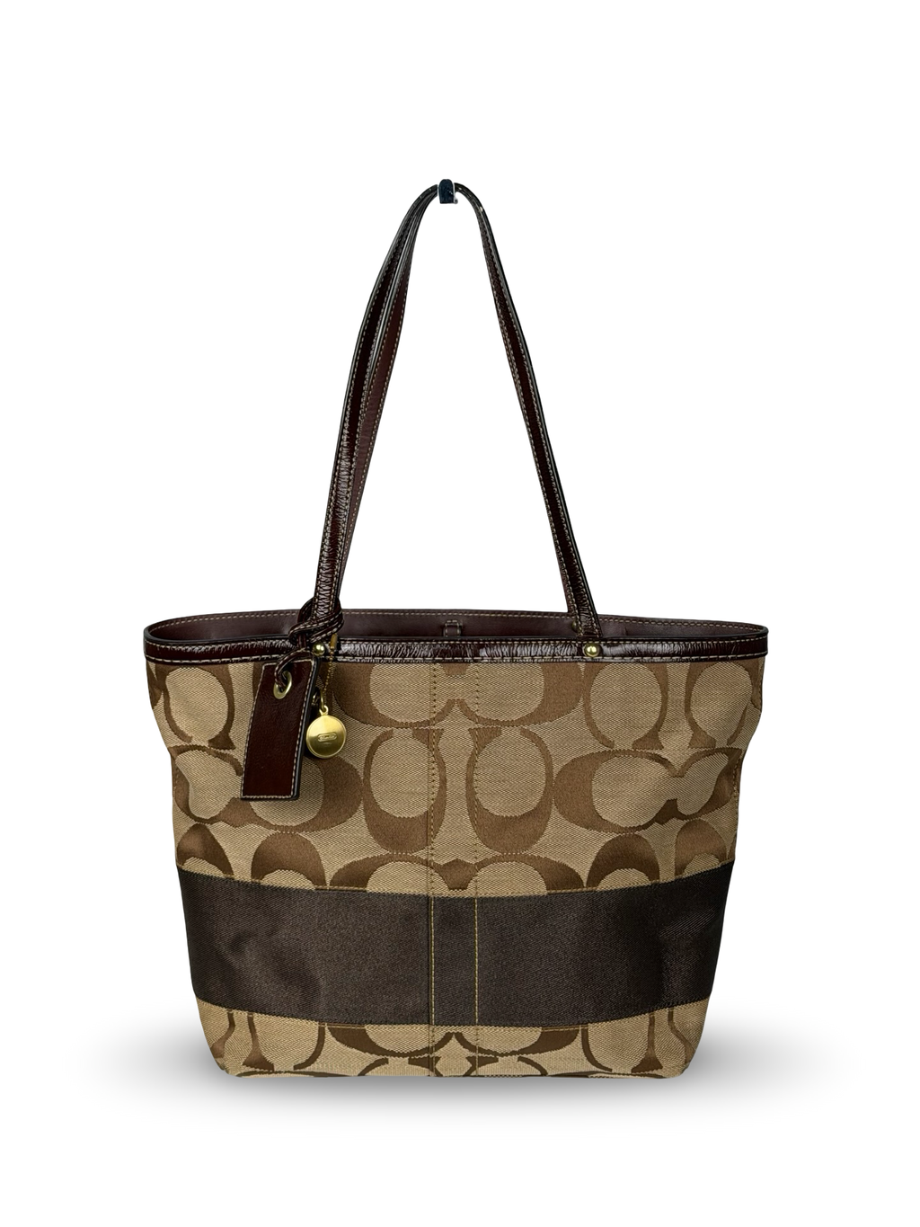 Coach 10124 Signature Brown Monogram Tote Bag Leather Trim