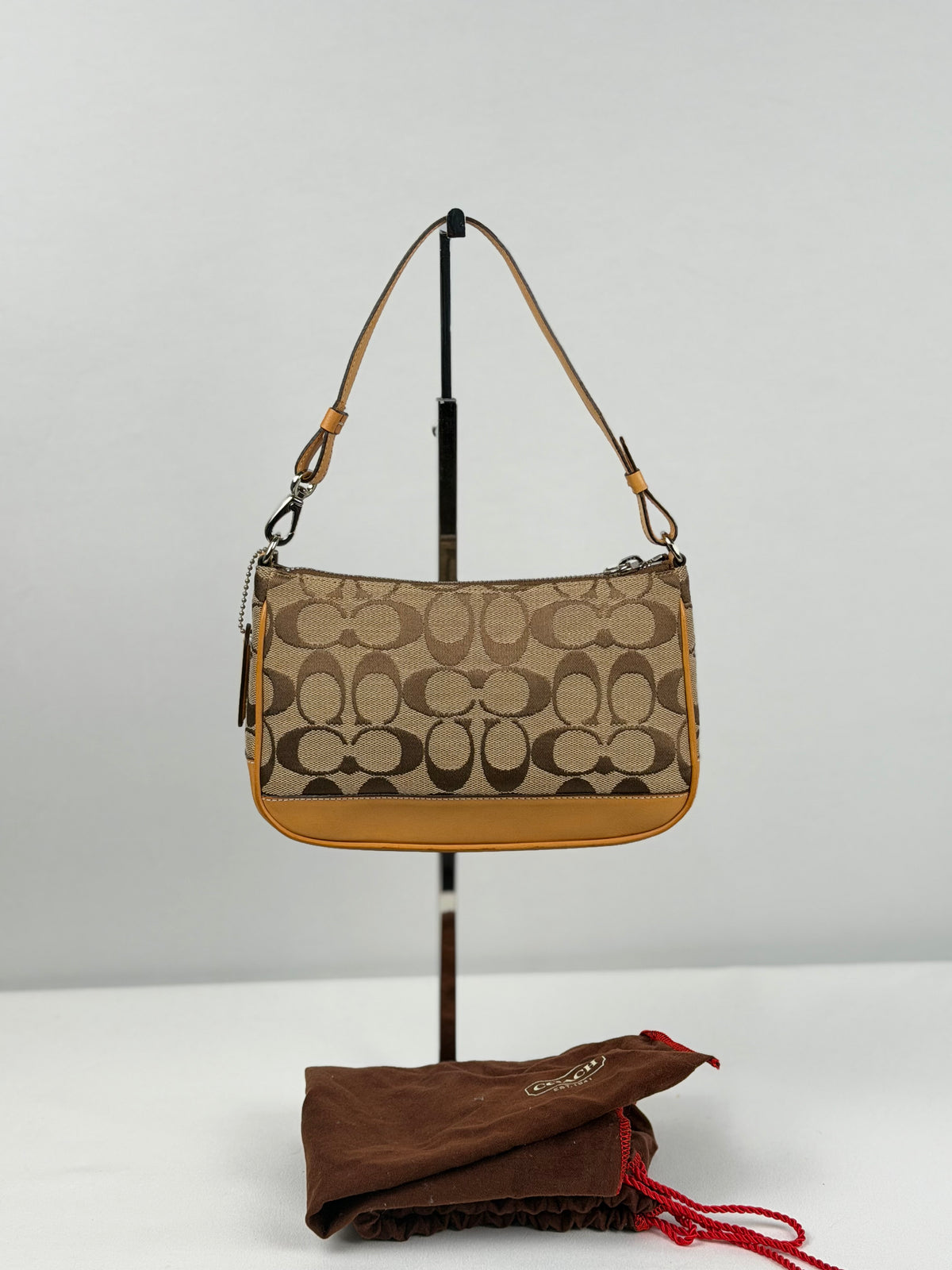 Coach 6094 Signature Brown Monogram Shoulder Bag Leather Trim