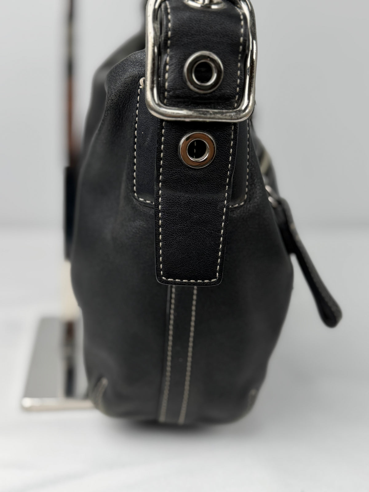 Coach 1417 East West Hobo Black Pebbled Leather Shoulder Bag