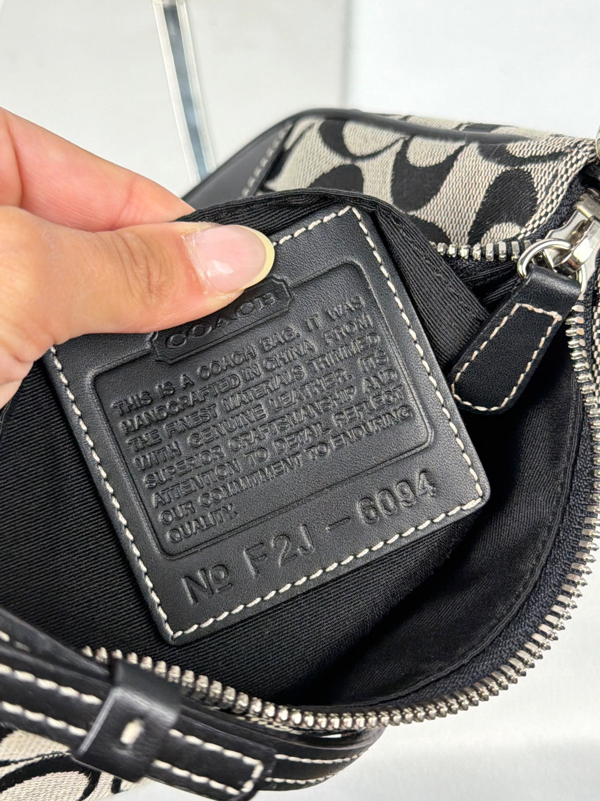 Coach 6094 Signature Black/Grey Demi Shoulder Bag Leather Trim