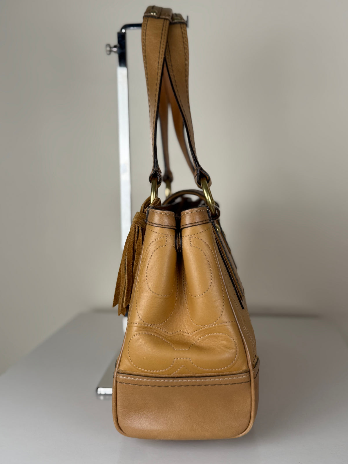 Coach 11330 Hampton Turnlock Flap Brown/Tan Leather Shoulder Bag