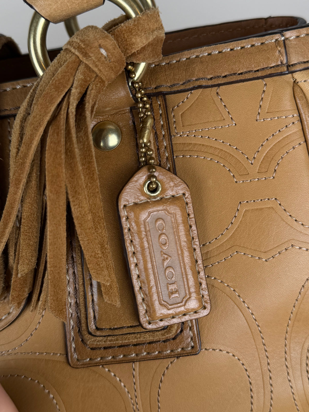 Coach 11330 Hampton Turnlock Flap Monogram Embossed Leather Shoulder Bag