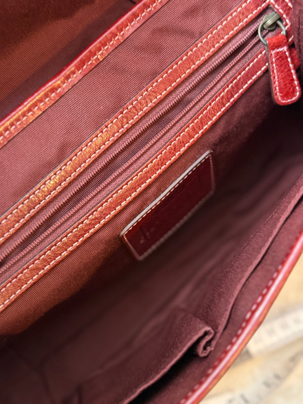 Coach 7078 Rare Soho Red Signature Monogram Hand Bag Leather Trim