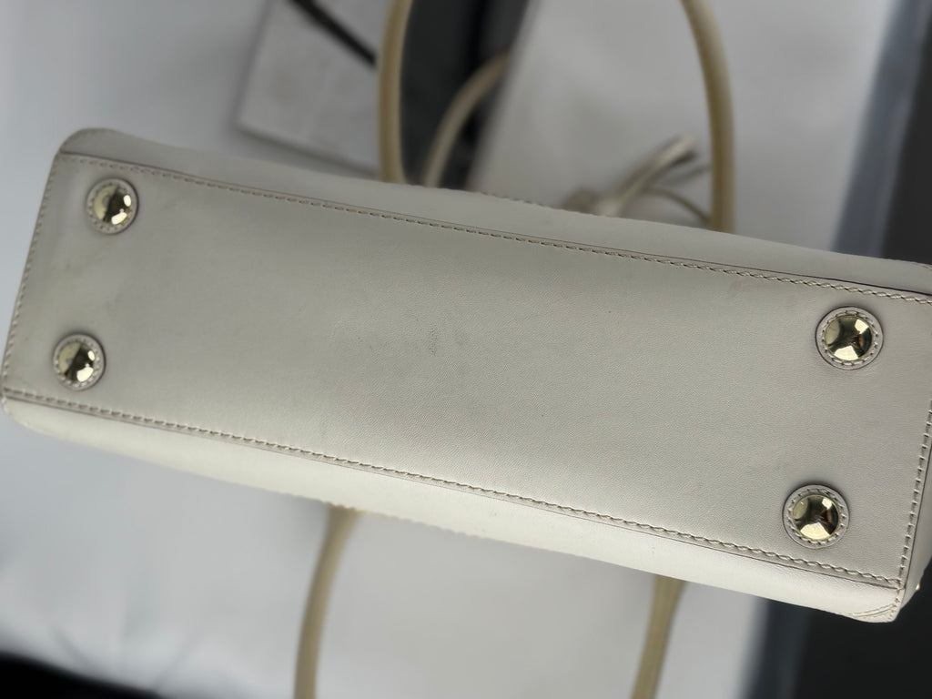 Coach 10785 Hampton Clip Op Art Yellow Monogram White Leather Trim Shoulder Bag