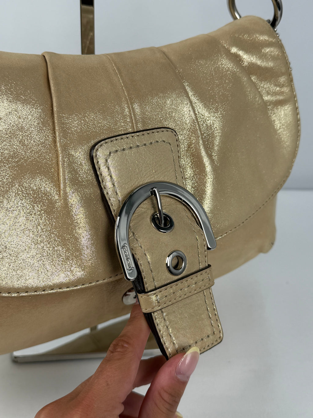 Coach F17217 Soho Beige Glitter Leather Shoulder Bag