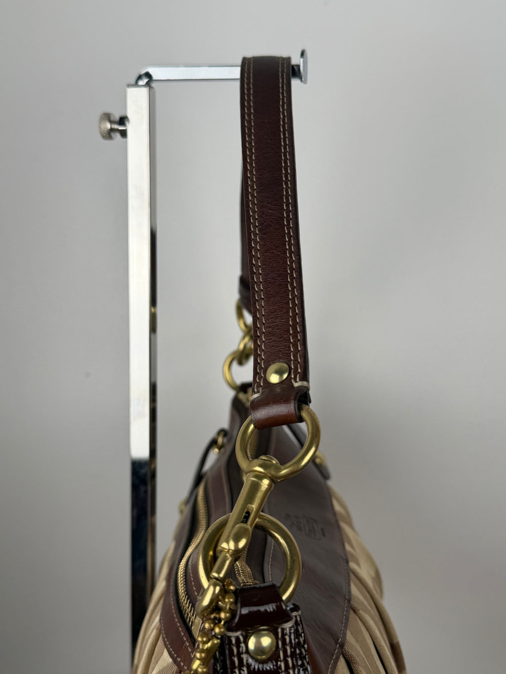 Coach 12950 Hobo Madison Optic Art Beige Monogram Shoulder Bag Brown Leather Trim