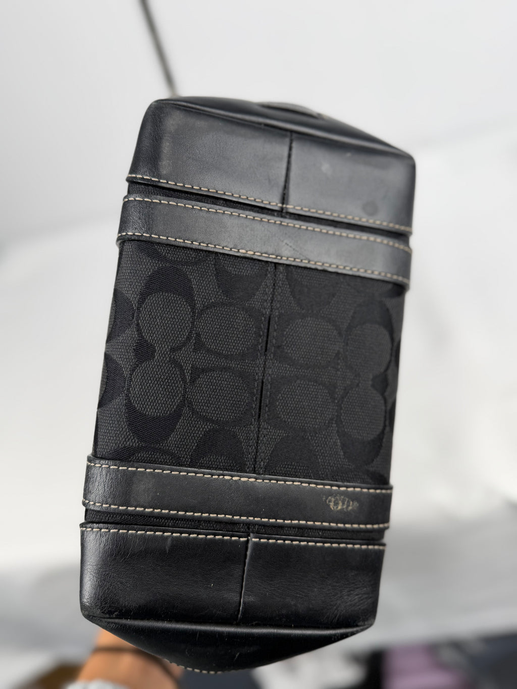 Coach 6043 Signature Small Black Hand Bag Leather Trim