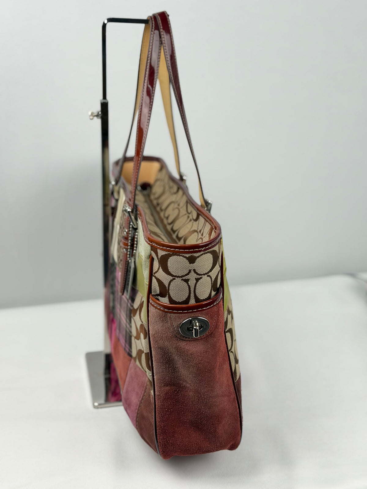 Coach 1437 Rare Patchwork Pink Multi Coloured Suede/Canvas/Leather Gallery Tote Shoulder Bag