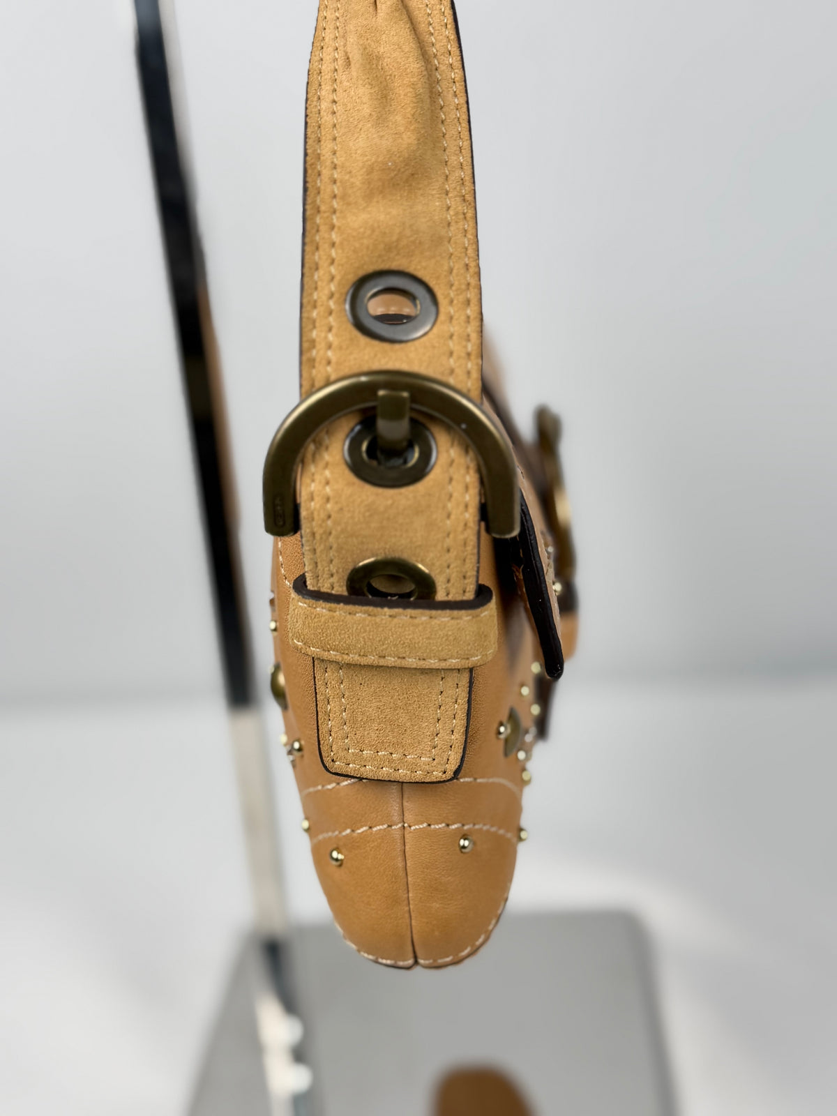 Coach RARE Soho 8A29 Brown/Tan Leather Shoulder Bag Gold Studded Detailing