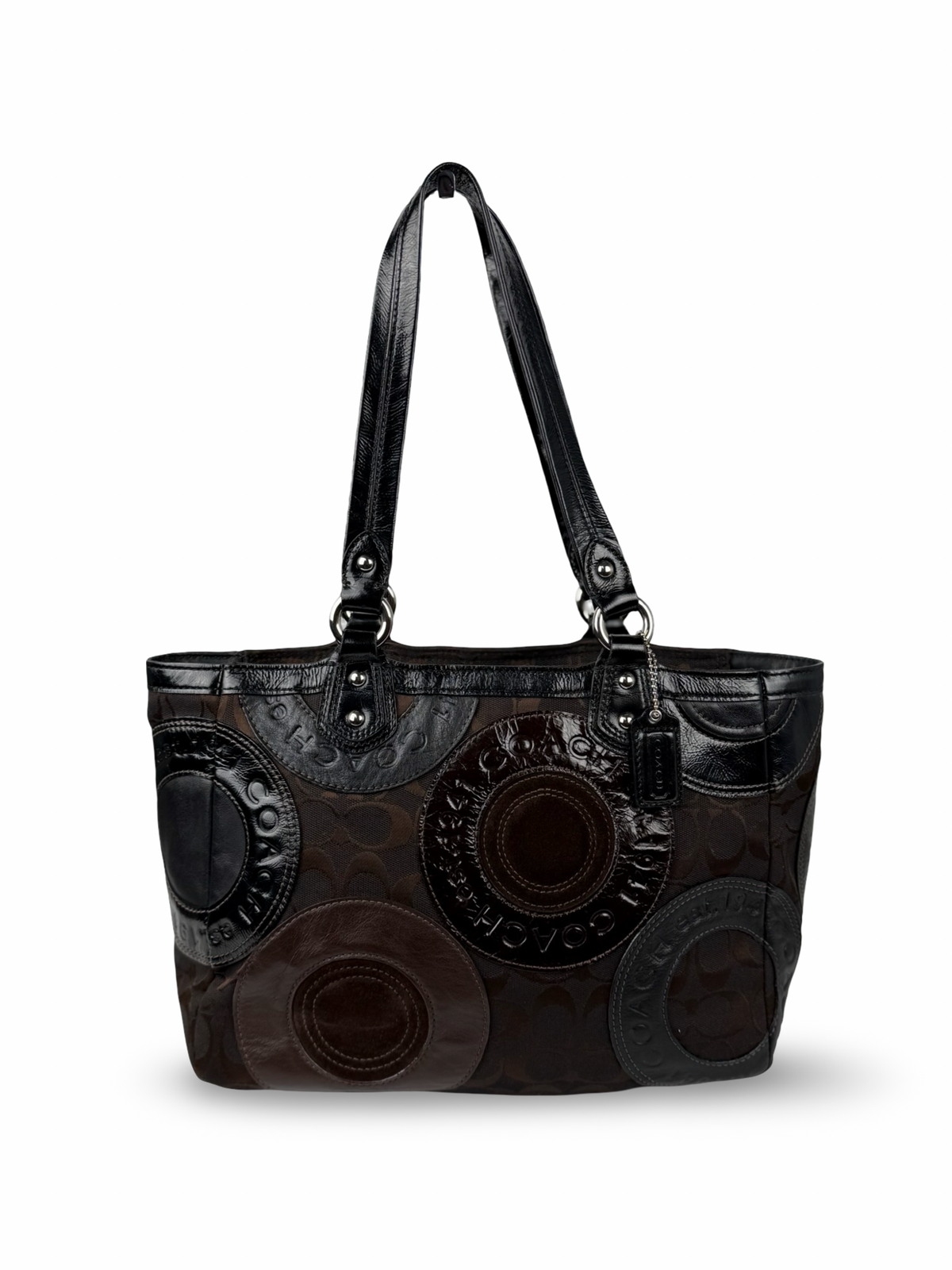 Coach F15466 Patchwork Brown Leather/Suede/Canvas Shoulder Bag