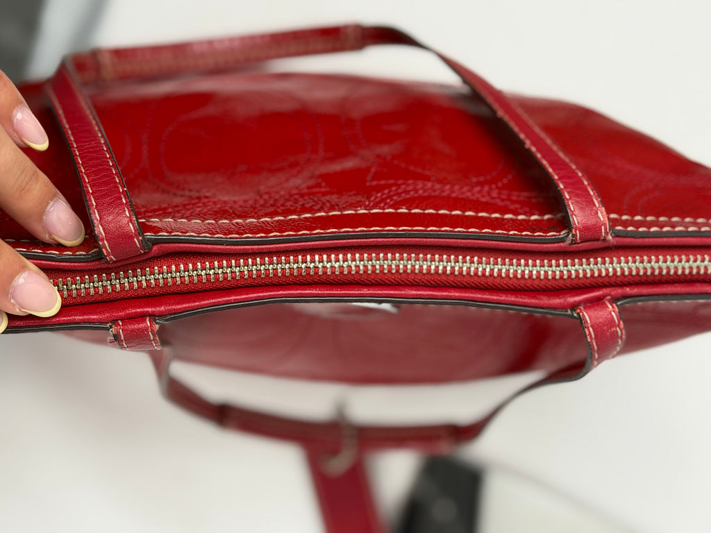 Coach F15142 Red Patent Leather Signature Shoulder Bag