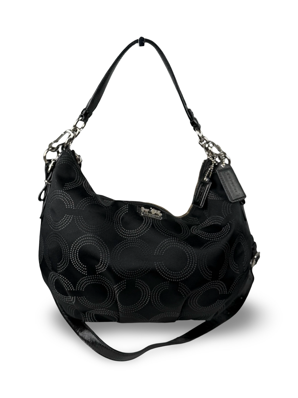 Coach 15929 Madison Black Op Art Shoulder Bag Leather Trim
