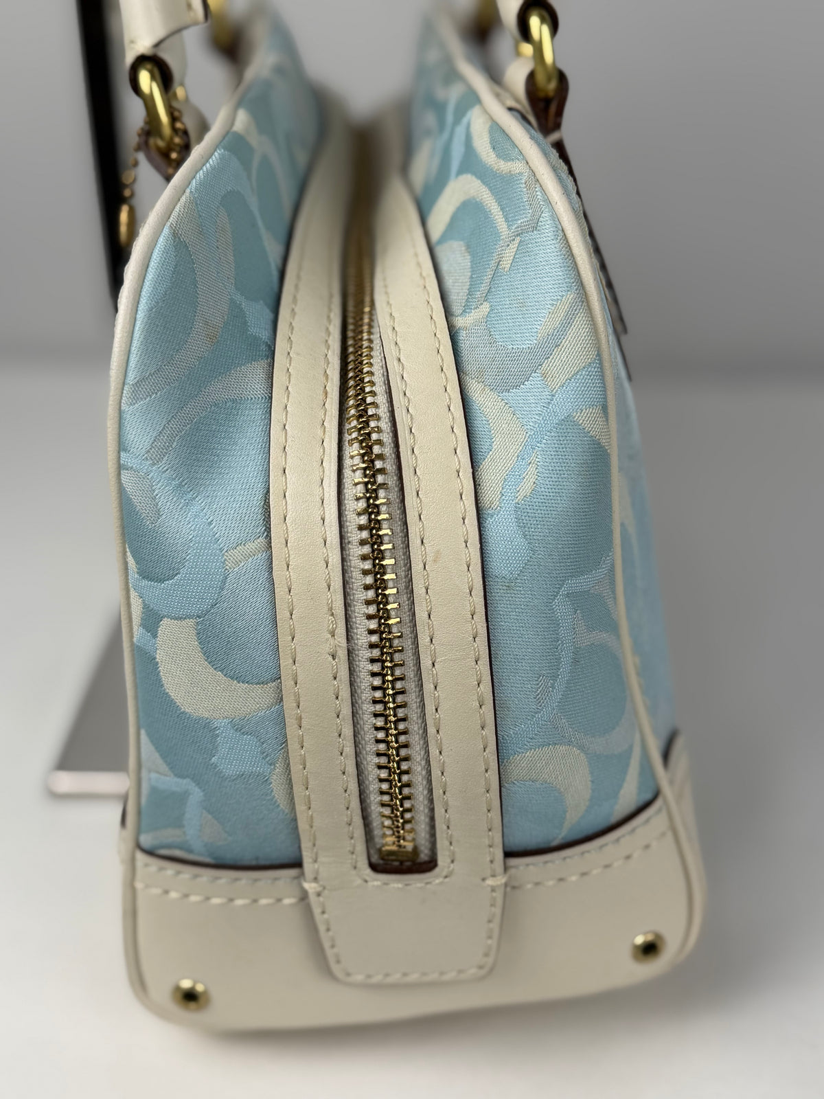 Coach 10777 Blue Optic Art Monogram Shoulder Bag Leather Trim