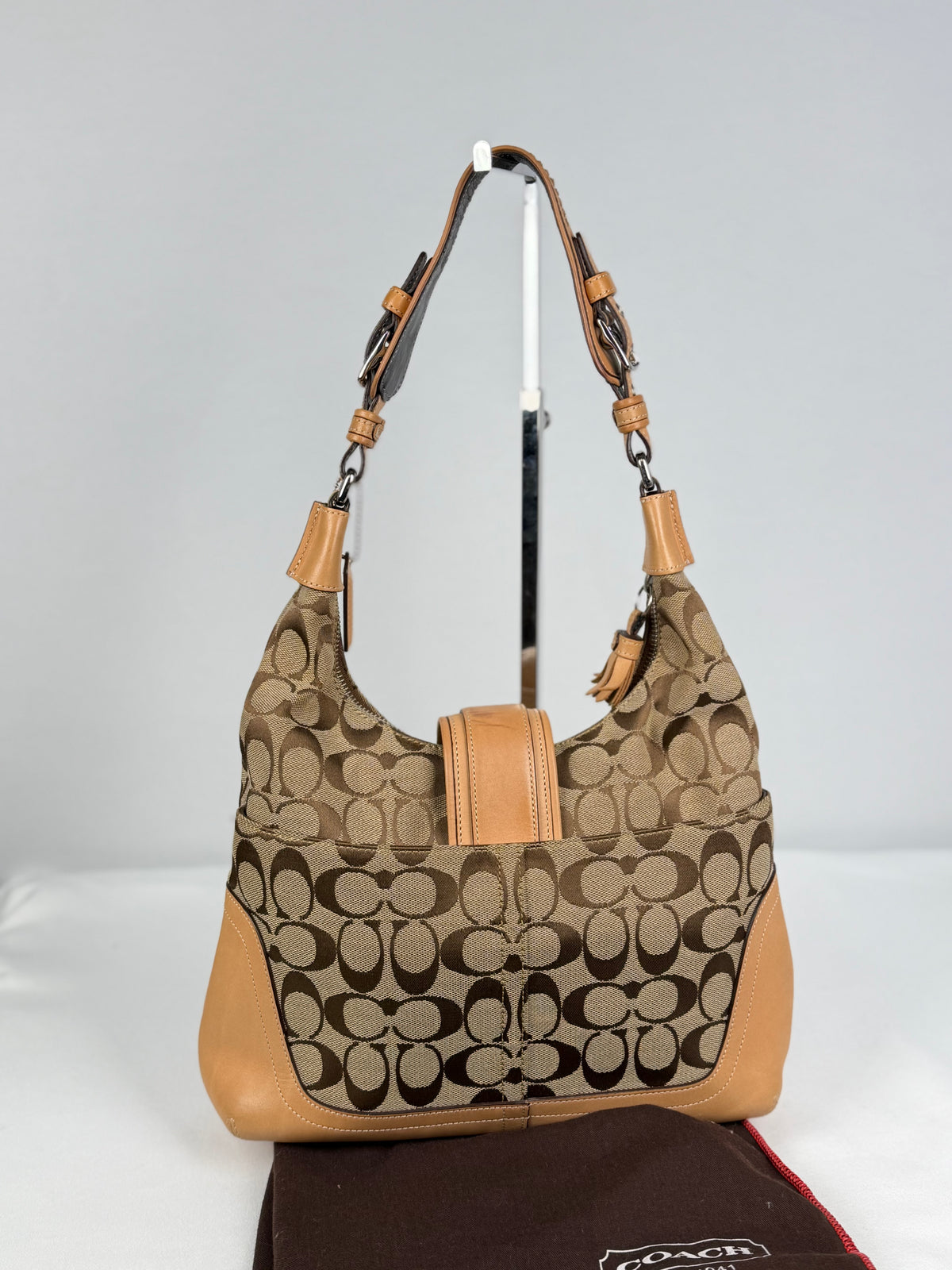 Coach 6824 Soho Signature Brown Shoulder Bag Tan Leather Trim