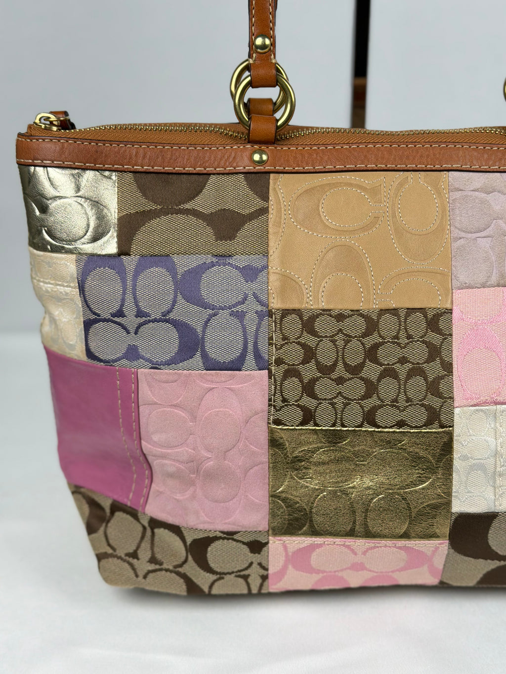 Coach 11711 Rare Patchwork Pink/Purple Multicolour Canvas/Suede/Leather Tote Shoulder Bag