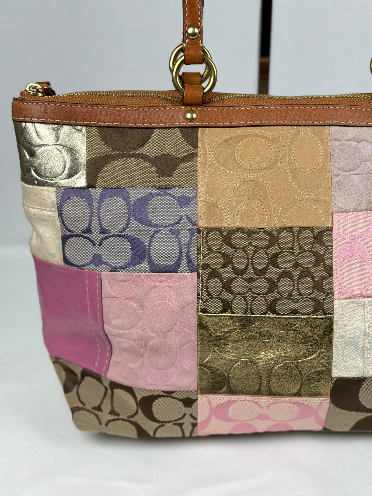 Coach 11711 Rare Patchwork Pink/Purple Multicolour Canvas/Suede/Leather Tote Shoulder Bag