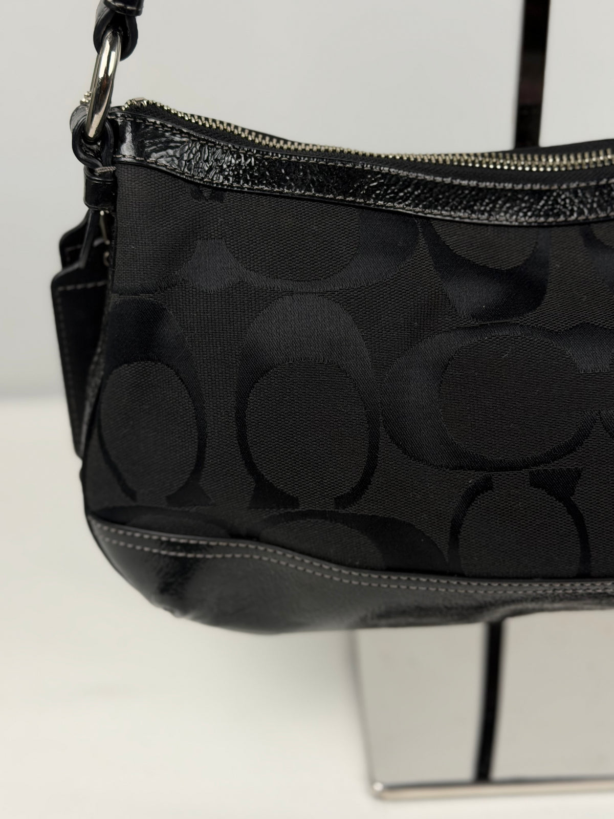 Coach F19731 Signature Black Monogram Shoulder bag Patent Leather Trim