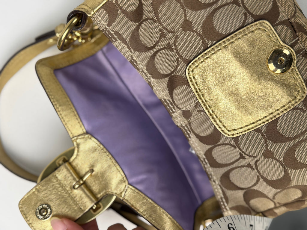 Coach 12375 Bleecker Soho Signature Brown Monogram Shoulder Bag Gold Leather Trim