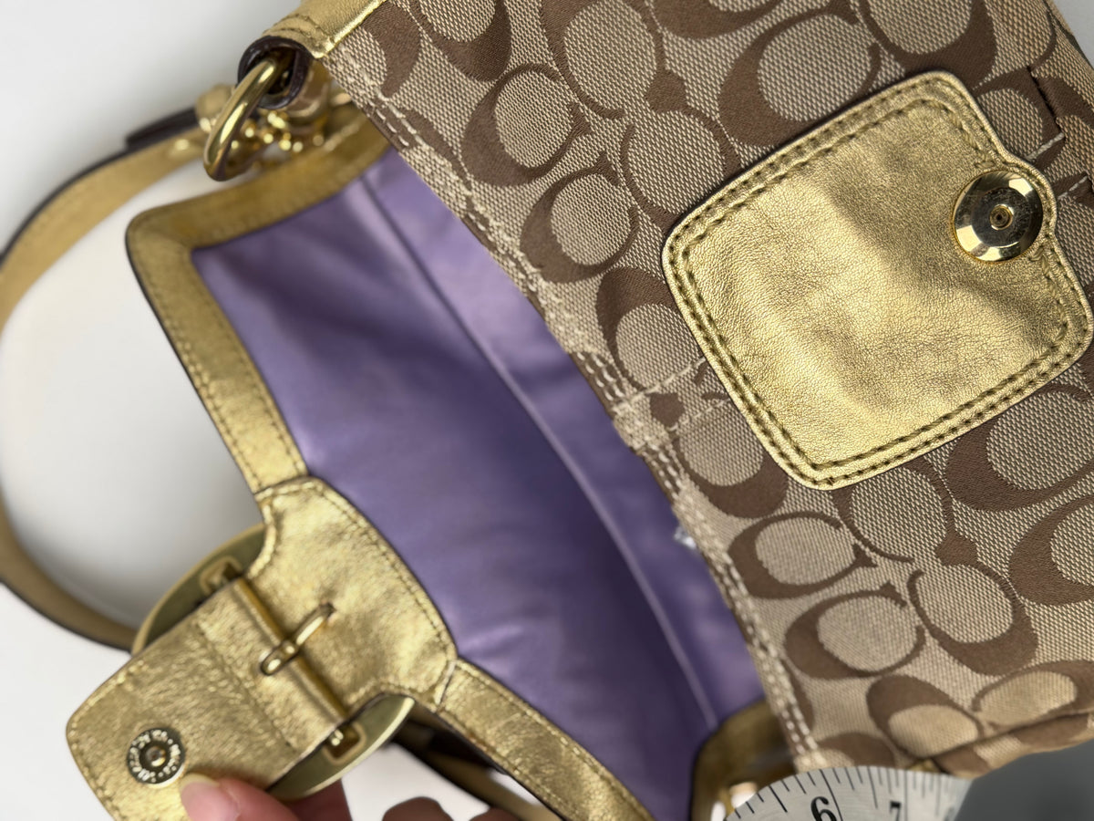 Coach 12375 Bleecker Soho Signature Brown Monogram Shoulder Bag Gold Leather Trim