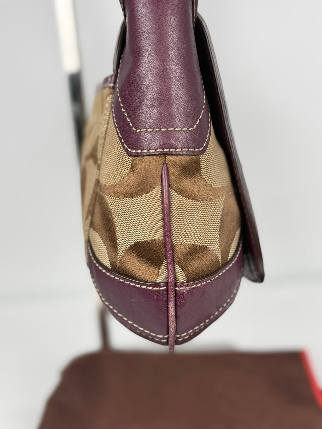Coach 11257 Ergo Turnlock Flap Signature Shoulder Bag Purple Leather Trim with dustbag