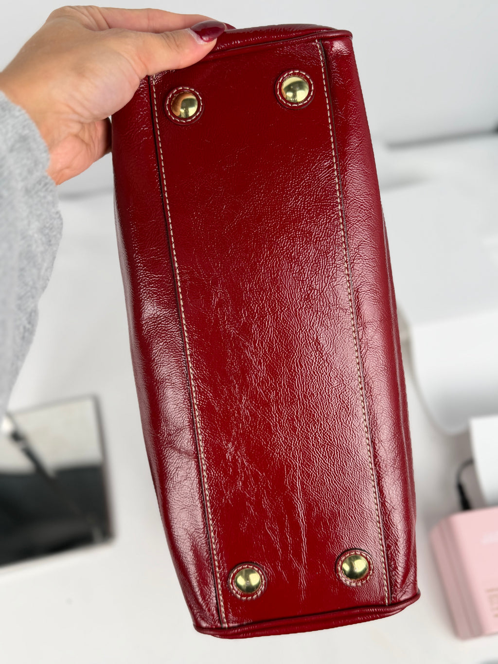 Coach 12449 Madeline Red Monogram Patent Leather Shoulder Bag