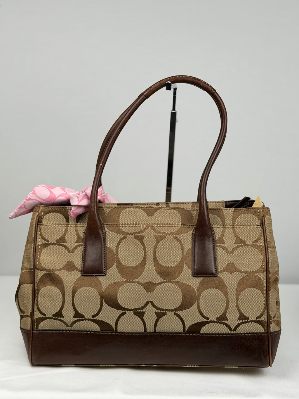 Coach 11558 Madeline Turnlock Signature Brown Monogram Shoulder Bag Leather Trim