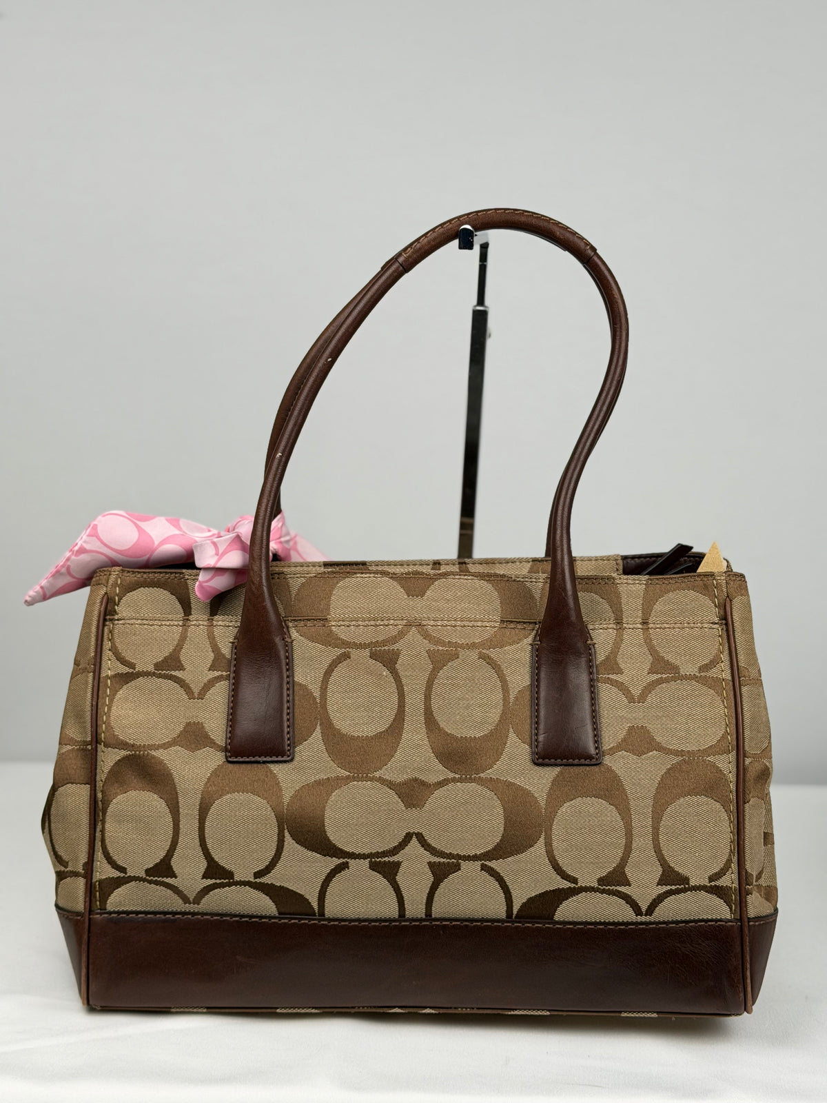 Coach 11558 Madeline Turnlock Signature Brown Monogram Shoulder Bag Leather Trim